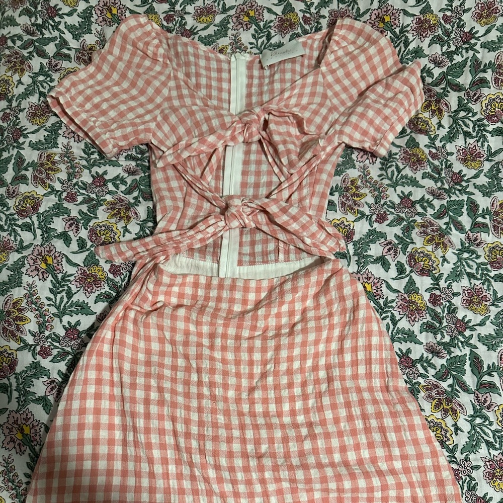 Pink Gingham Cut-Out Dress